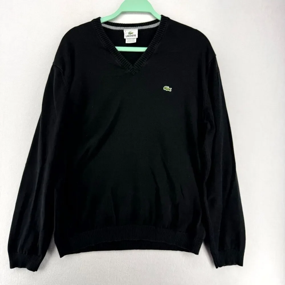 Lacoste VNeck Long Sleeve Light Weight Sweater Mens Size 6 XL‎ 100% Cotton